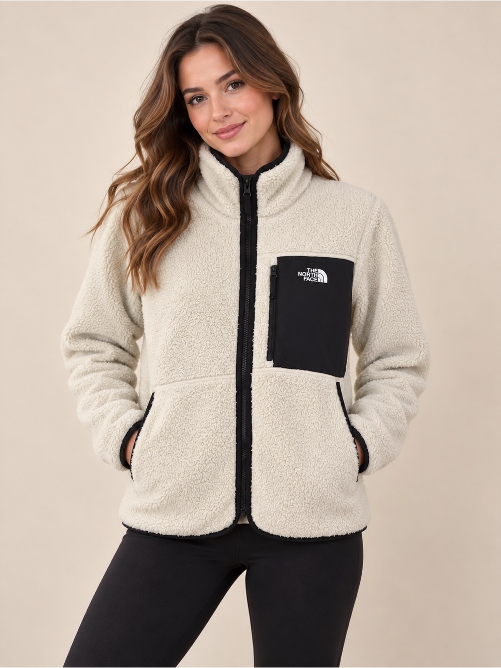 The North Face Cragmont Fleece Jacket Women’s M Cream Black Full Zip